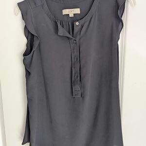 LOFT Slate Ruffle Sleeve Blouse